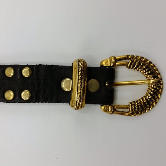 Studded black and gold leather belt main image 4